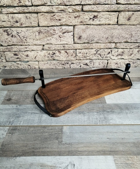 Wooden Tray with Handles for Barbecue, Iron Skewer with Wood Grip, Top Gift for Dad - Drakoi Marketplace