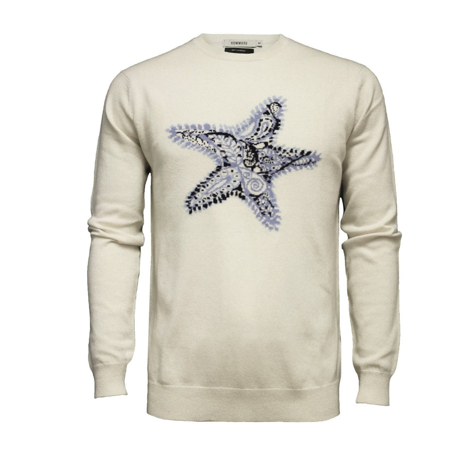 Woolwhite Crew Neck Star Fish Intarsia Palavan - Drakoi Marketplace