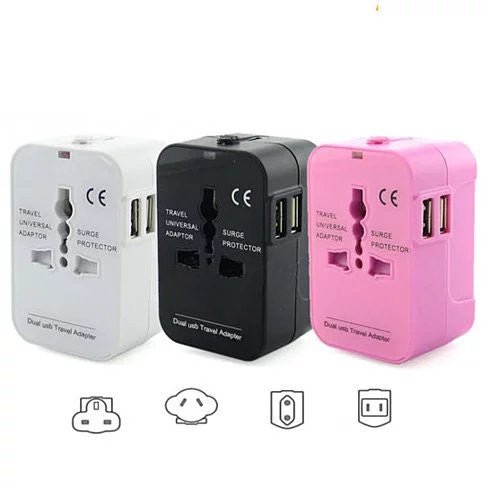 Worldwide Power Adapter and Travel Charger with Dual USB ports that works in 150 countries - Drakoi Marketplace