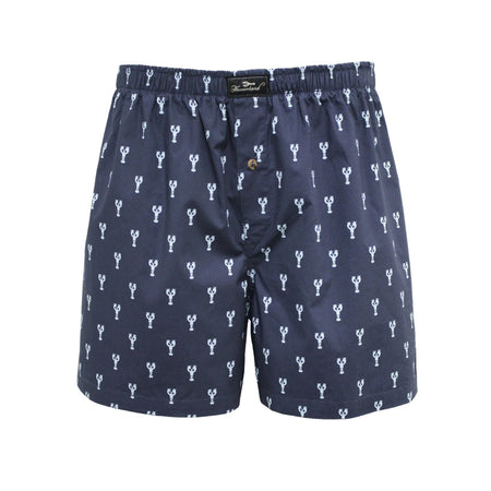 Woven Cotton Boxer Shorts Navy Lobster design - Drakoi Marketplace