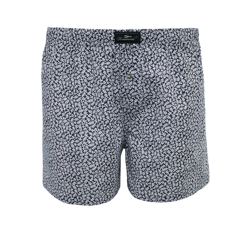 Woven Cotton Boxer Shorts Navy White leaves - Drakoi Marketplace