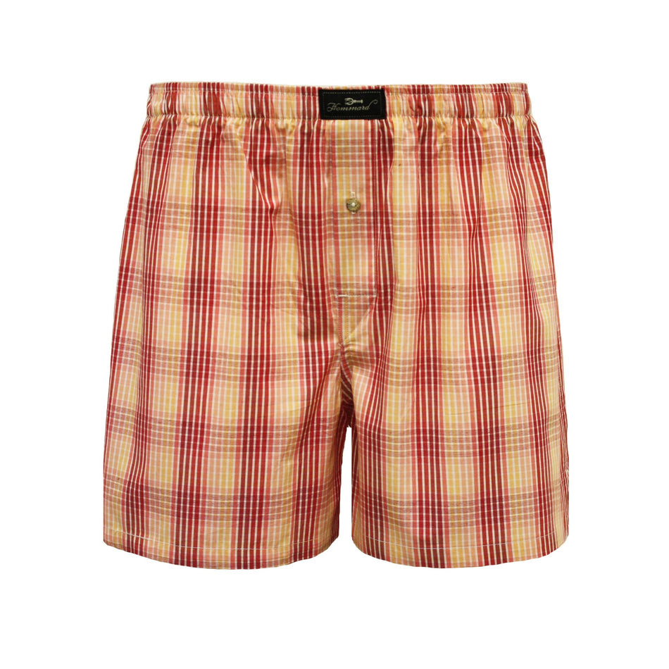 Woven Cotton Boxer Shorts Red Orange Check design - Drakoi Marketplace