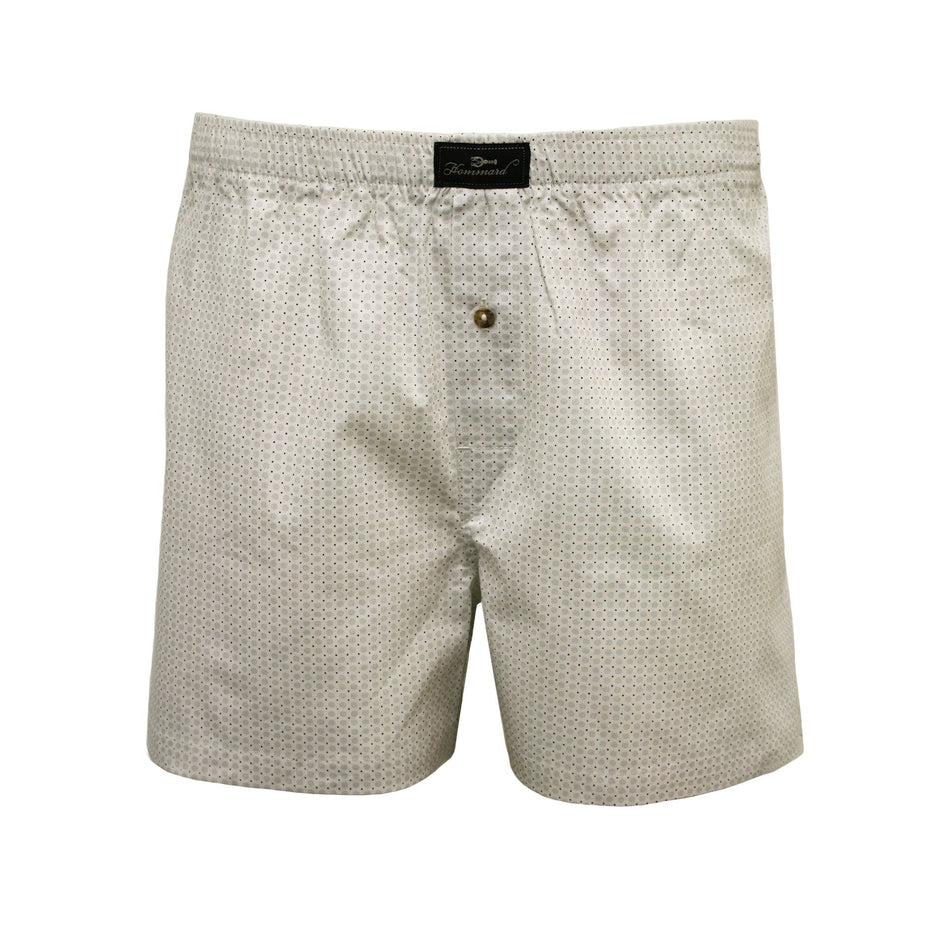 Woven Cotton Boxer Shorts White Beige Dot - Drakoi Marketplace