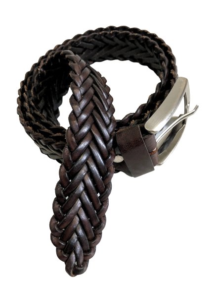 Woven Leather Belt Dark Brown 3,5 cm - Drakoi Marketplace