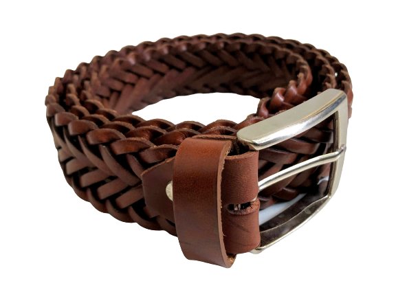 Woven Leather Belt Light Brown 3,5cm - Drakoi Marketplace