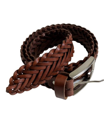 Woven Leather Belt Light Brown 3,5cm - Drakoi Marketplace