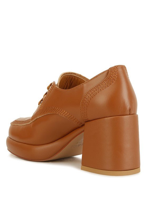 Zaila Leather Block Heel Oxfords - Drakoi Marketplace