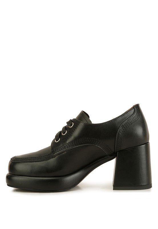 Zaila Leather Block Heel Oxfords - Drakoi Marketplace