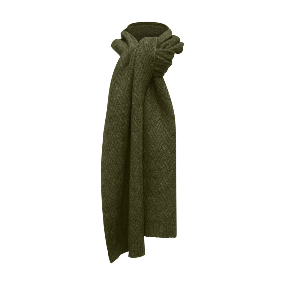 Zig Zag knitted Cashmere Scarf Daulps Army Green - Drakoi Marketplace